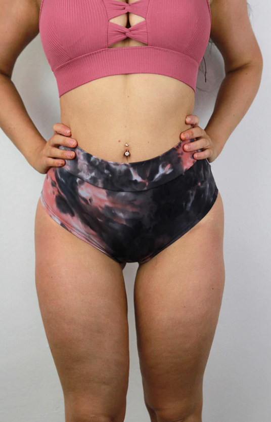 Rarr Mid Waisted Brazil Scrunchie Bum Shorts - Charcoal Marble