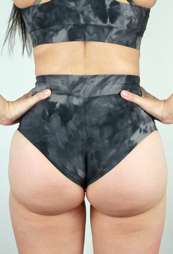 Rarr Mid Waisted Brazil Scrunchie Bum Shorts - Charcoal Marble