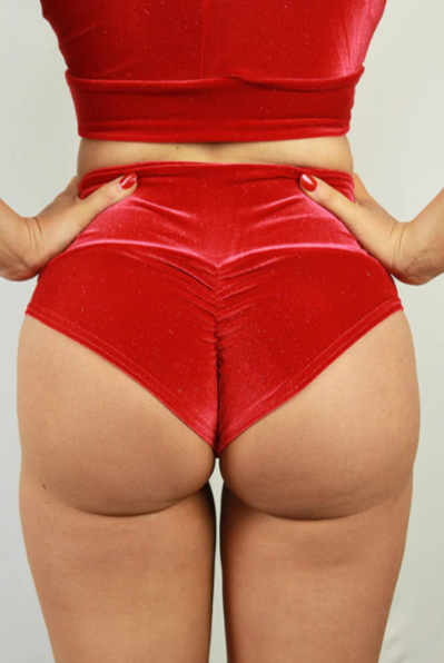Rarr Velvet Sparkle Low Waist Booty Short - Red