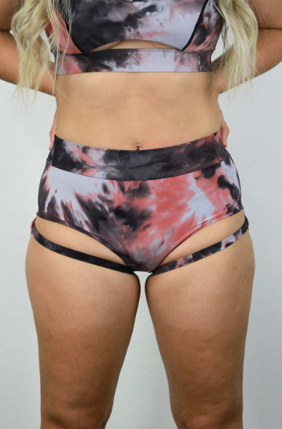 Rarr Garter Mid Brazil Scrunch Bum Shorts - Charcoal Marble