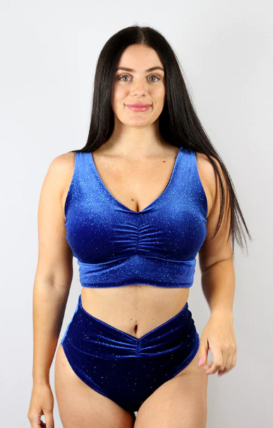 Rarr Velvet Sparkle High Waist Short - Blue Glitter