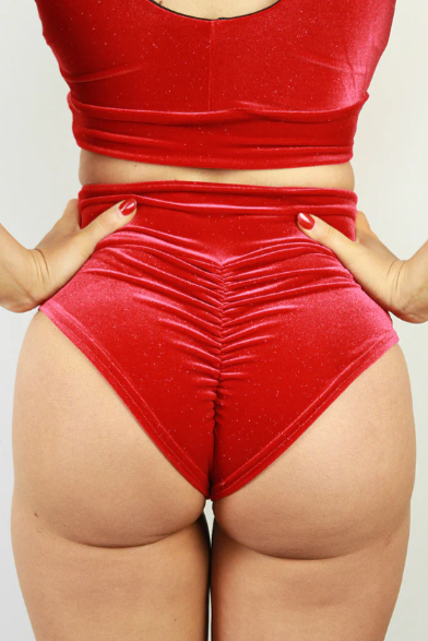 Rarr Velvet Sparkle High Waist Short - Red Glitter