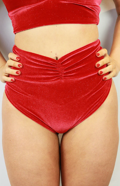 Rarr Velvet Sparkle High Waist Short - Red Glitter
