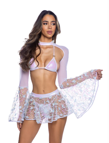 Bell Sleeve Shrug With Butterfly & Sequin Details - White 6717