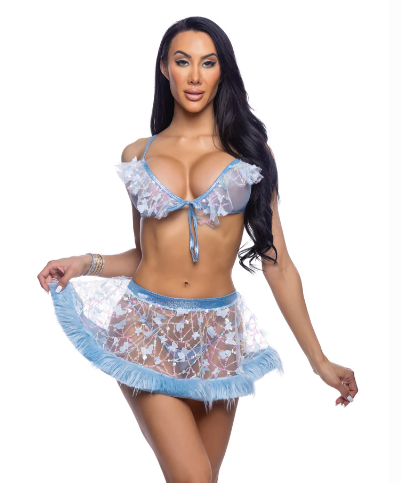 Tie Top With Butterfly & Sequin Trim - Blue 6719