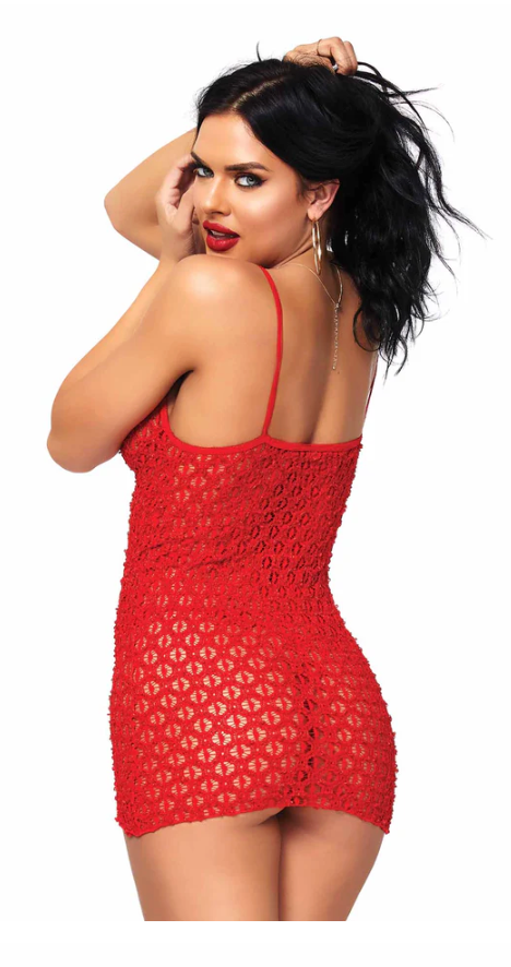 Leg Avenue 2PC Lace Mini Dress with Lace Up Front and G-string 8316