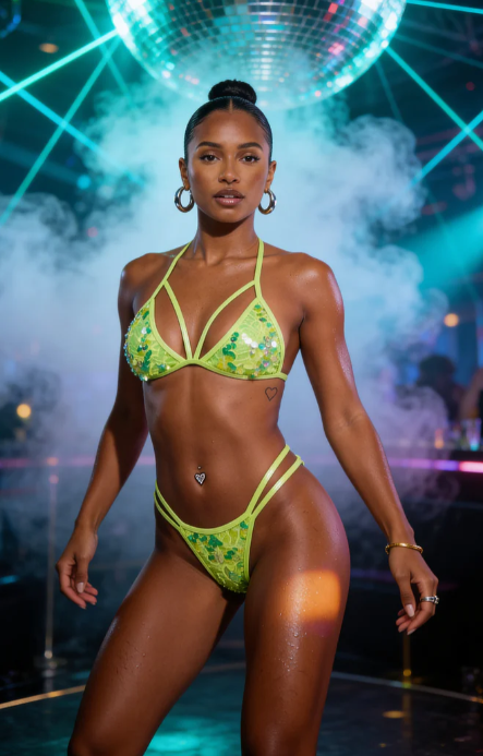 2PC Sequin Strappy Bikini Set - 6778 Lavender