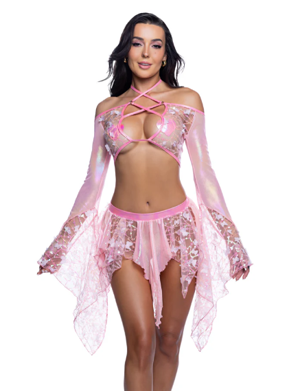 Sequin Butterfly Top & Skirt Set - JR262 Baby Pink