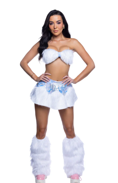 Faux Fur Skirt & Bandeau Top - JR303 White