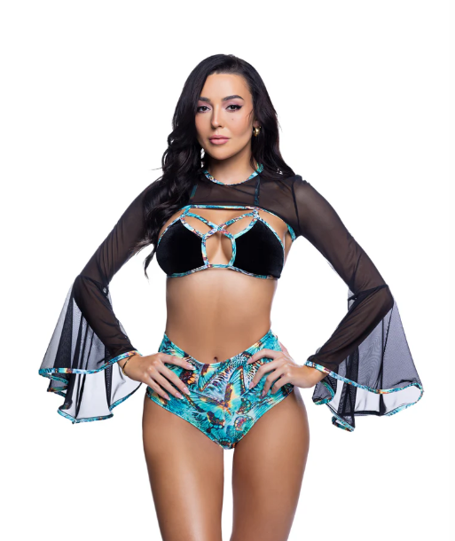 Mesh Bell-Sleeve Shrug - JR269 Teal