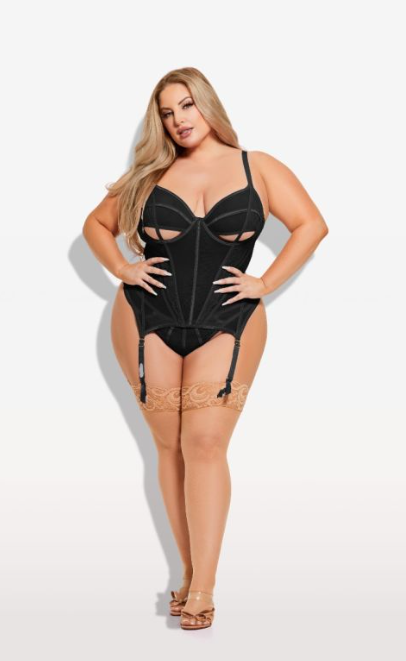Vivienne Lace & Micro Bustier & G String Set - Black