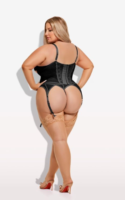 Vivienne Lace & Micro Bustier & G String Set - Black