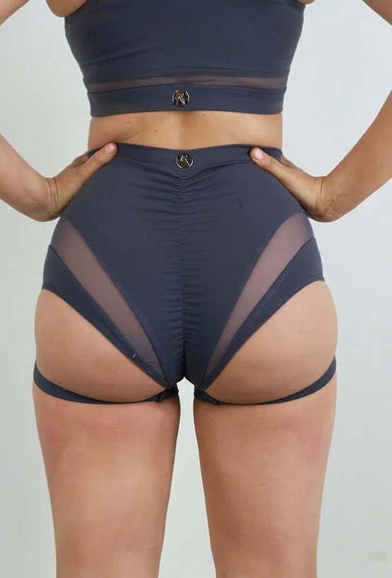 Carmen Super High Waist Garter Short - Slate Grey