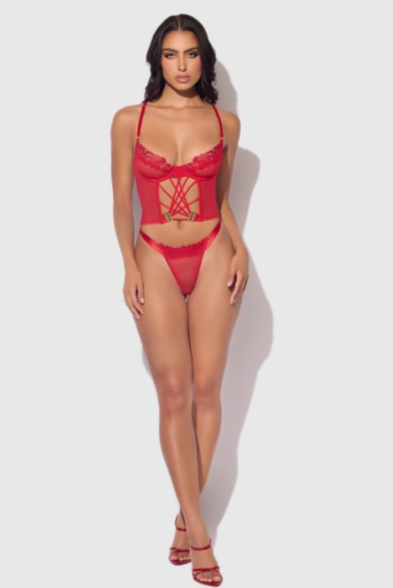 House of Desire Ashley Alexiss Lace Bustier & Garter Set HD04503A RED