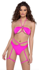 Shorts with Attached Leg-Straps - Hot Pink 6323