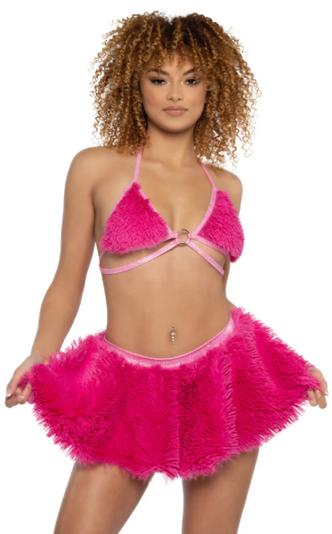 Faux Fur Triangle Top - Hot Pink JR146