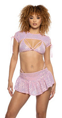 Diamond Sequin Mesh Skirt - Pink JR127