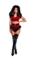 Fur Trimmed High-Waist Belted Shorts - Red and Black CH301