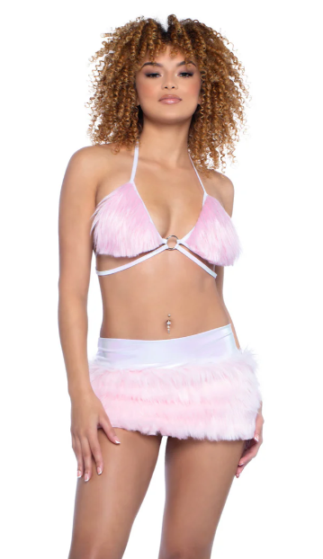 Faux Fur Triangle Top - JR146 Baby Pink