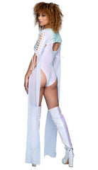 PVC Lace Up Mesh Floor-Length Sleeve Shrug - White JR100