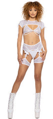 Diamond Sequin Mesh Chaps - White JR126