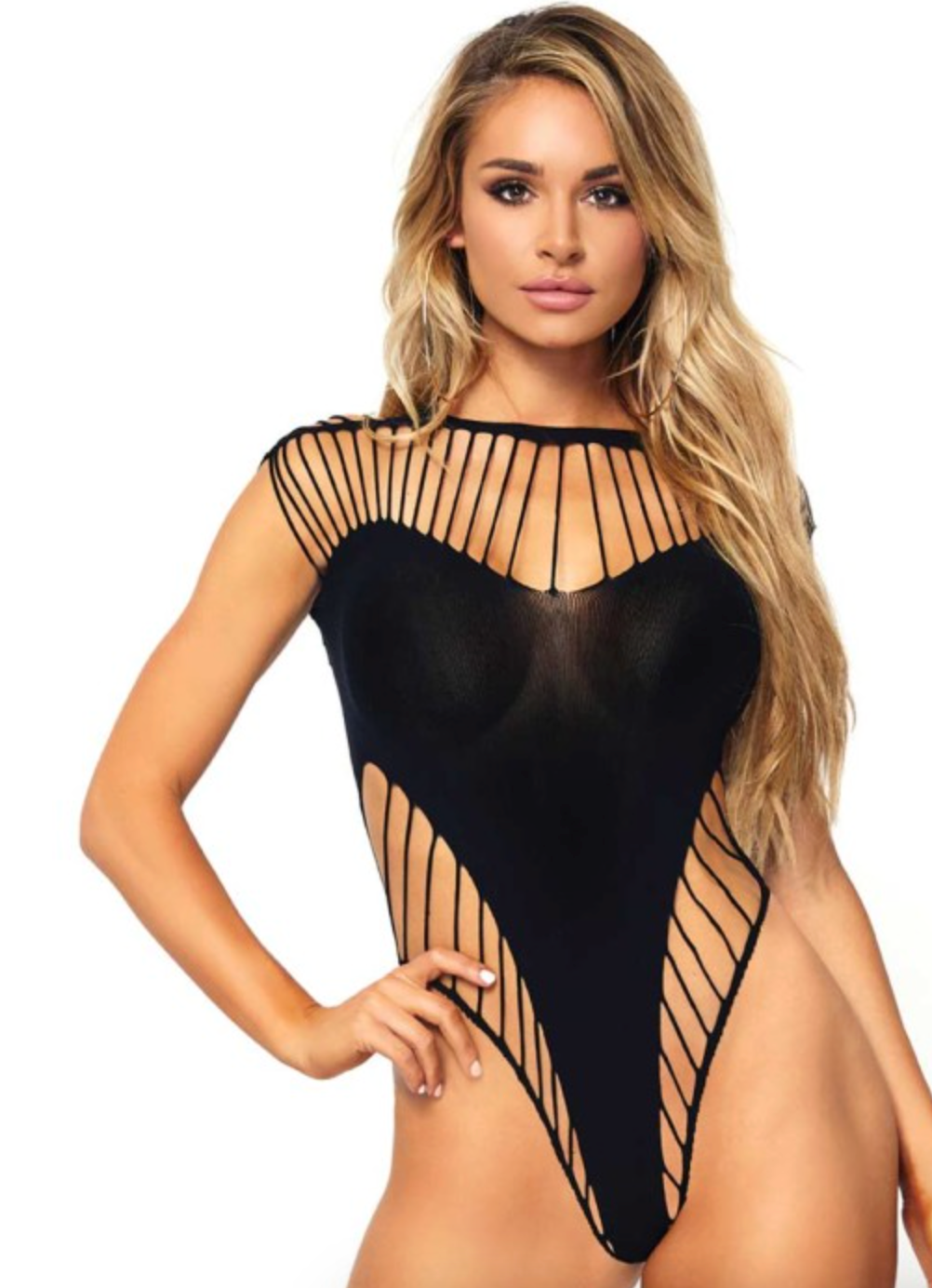 Leg Avenue Shredded Opaque Cut Out Teddy with Snap Crotch 89222