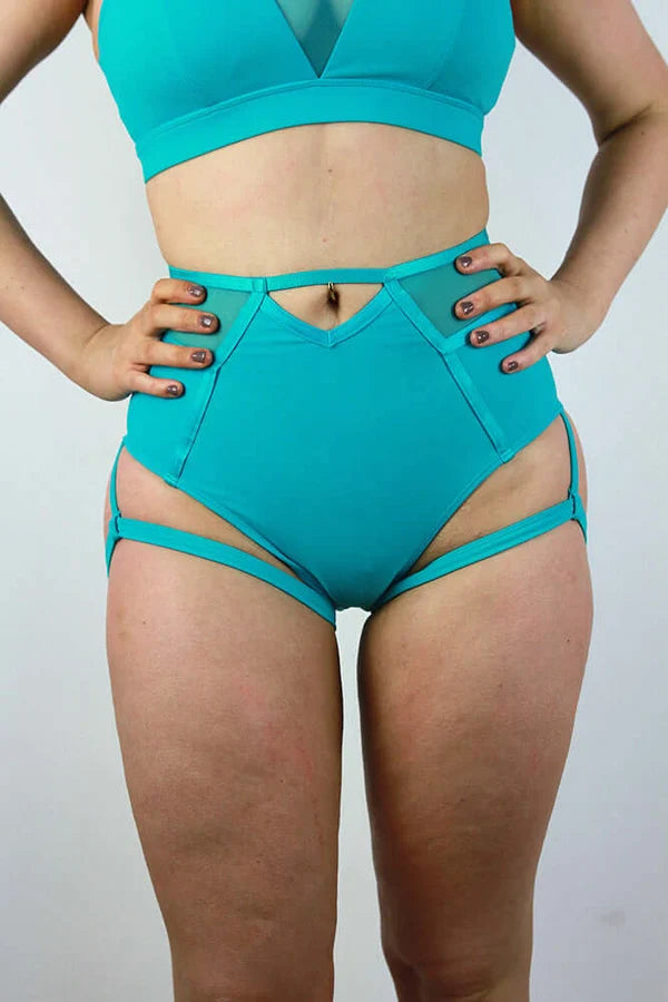 Sienna Super High Waist Garter Short - Tiffany Blue