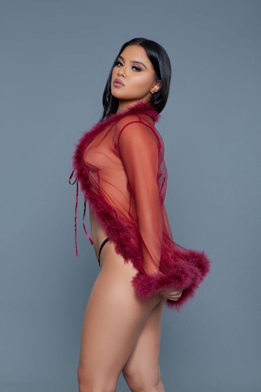 Be Wicked Short Length Marabou Glamour Robe 1650S - Maroon