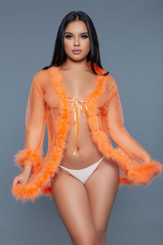 Be Wicked Short Length Marabou Glamour Robe 1650S - Orange