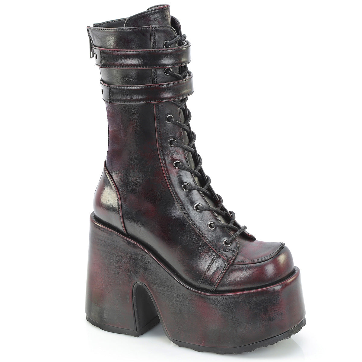 CAMEL-250  Black Burgundy Rub-Off Vegan Leather