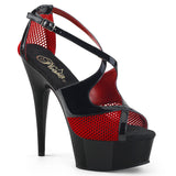 DELIGHT-652-1  Black Patent-Red Fishnet/Black