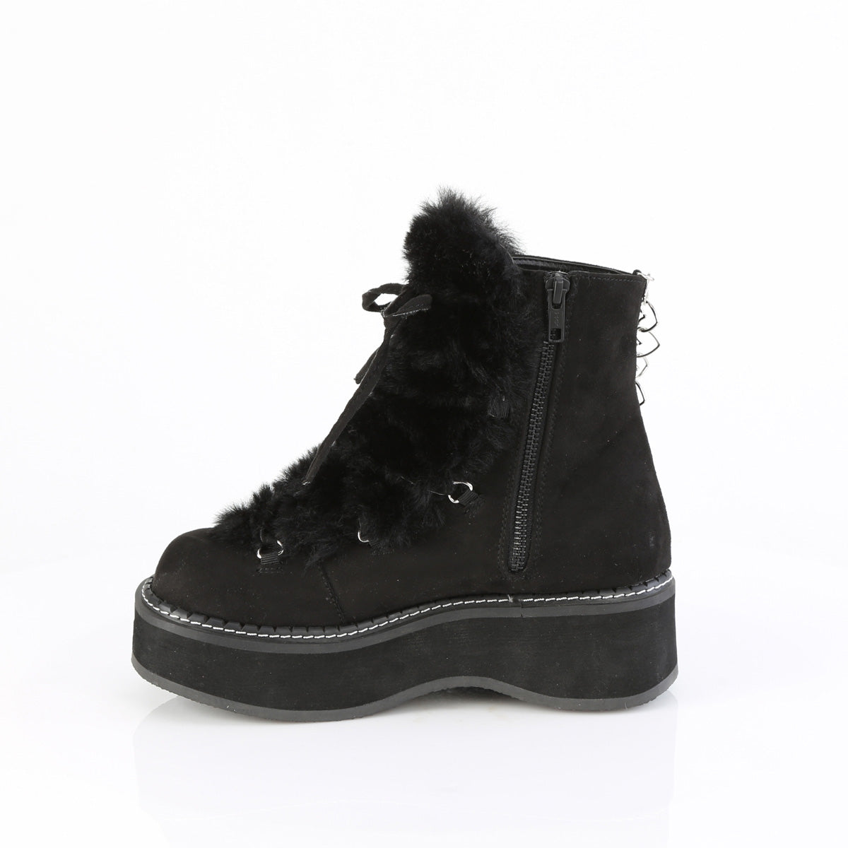 EMILY-55  Black Vegan Suede-Faux Fur