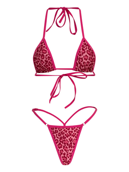 Diamond Dolls Pink Leopard Thong Set