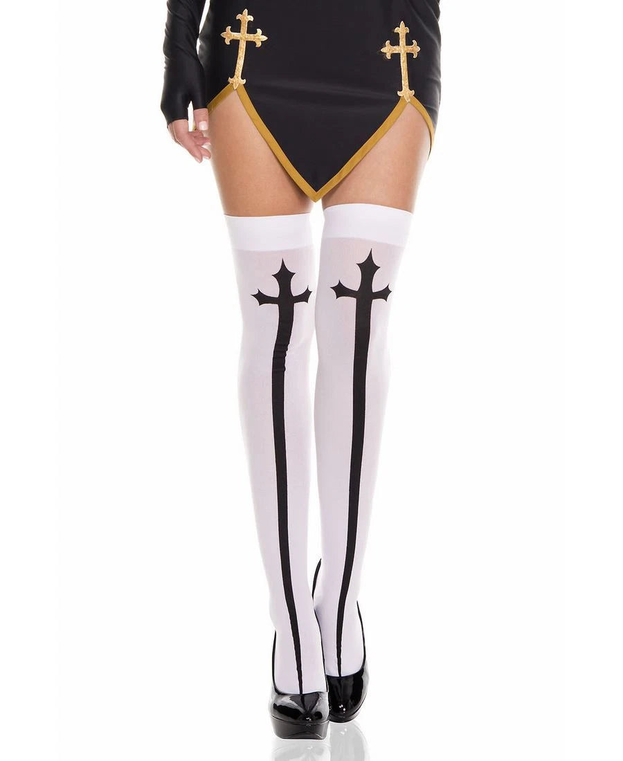 Gothic Cross Thigh High Opaque Stockings ML4629