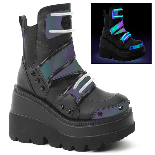 SHAKER-58  Green Multi Reflective-Black Vegan Leather