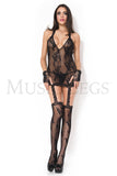 Music Legs Lace Halter Garter Dress with Attached Stockings