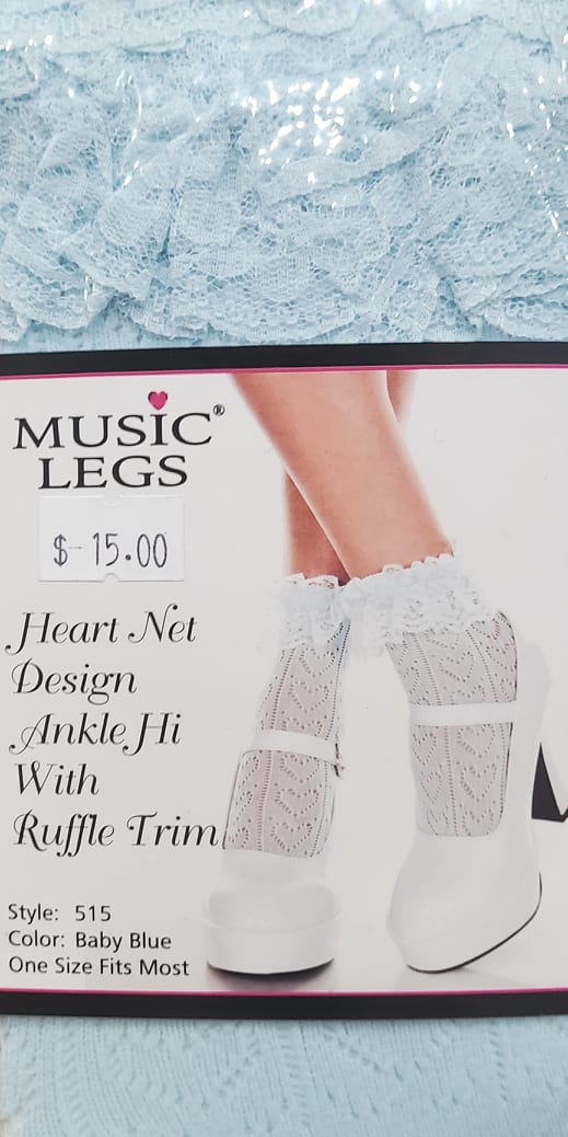 Music Legs Heart Net Design Ankle Hi with Ruffle Trim 515