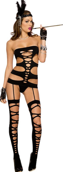 Music Legs Strapless Opaque Cut-out Cami Garter with Attached Strings 2639