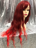 Red Ombre 24" Synthetic Wavy Wig With Soft Fringe