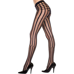 Striped With Checkered Waist Pantyhose 7149