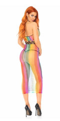 Leg Avenue Rainbow Net Long Halter Dress 88021