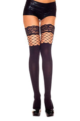 Music Legs Lace Top Spandex Thigh Highs With Net Inserts Black ML4790