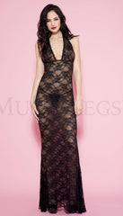 Music Legs Lingerie Long Lace Halter Gown 53012/53012Q