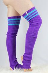 Rarr Football Extra Long Stirr-Up Knit Legwarmers Purple/Turq