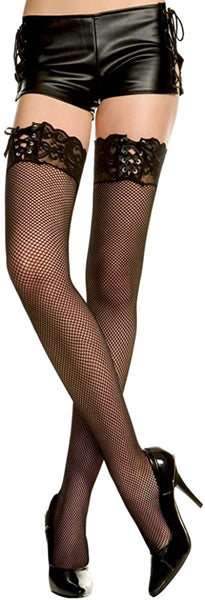 Music Legs Lace Top With Ribbon Lacing Fishnet Thigh High Black 4980