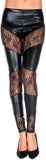 Music Legs Wet Look With Angular Lace Inserts Leggings Black 35134
