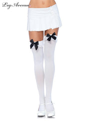 Leg Avenue Nylon Thigh High Stockings with Bow & Lace Ruffle 6262