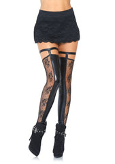 Wet Look And Lace Footless Garter Thigh High 6902