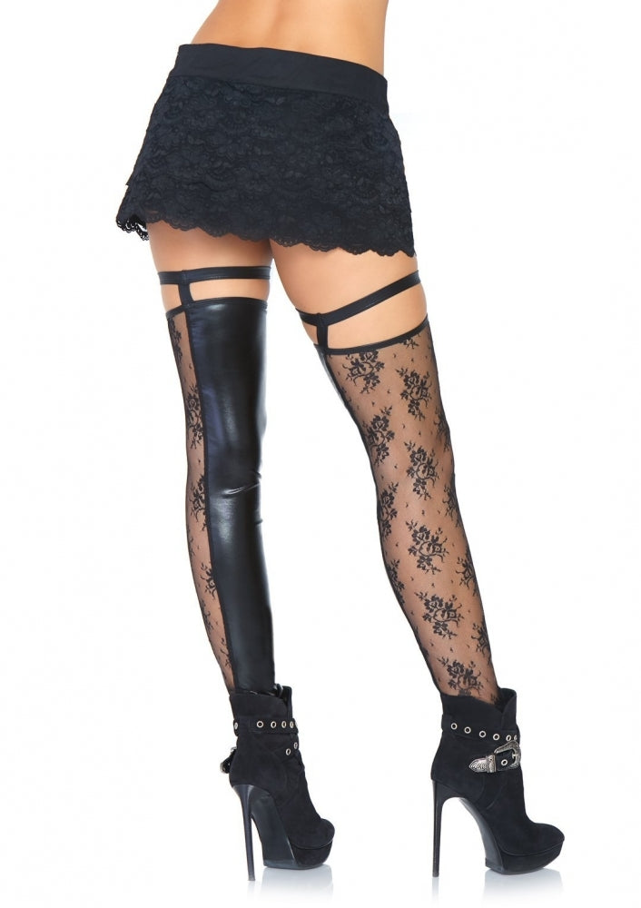 Wet Look And Lace Footless Garter Thigh High 6902