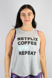 Netflix, Coffee, Gym, Repeat Cross Back Tank GREY MARLE